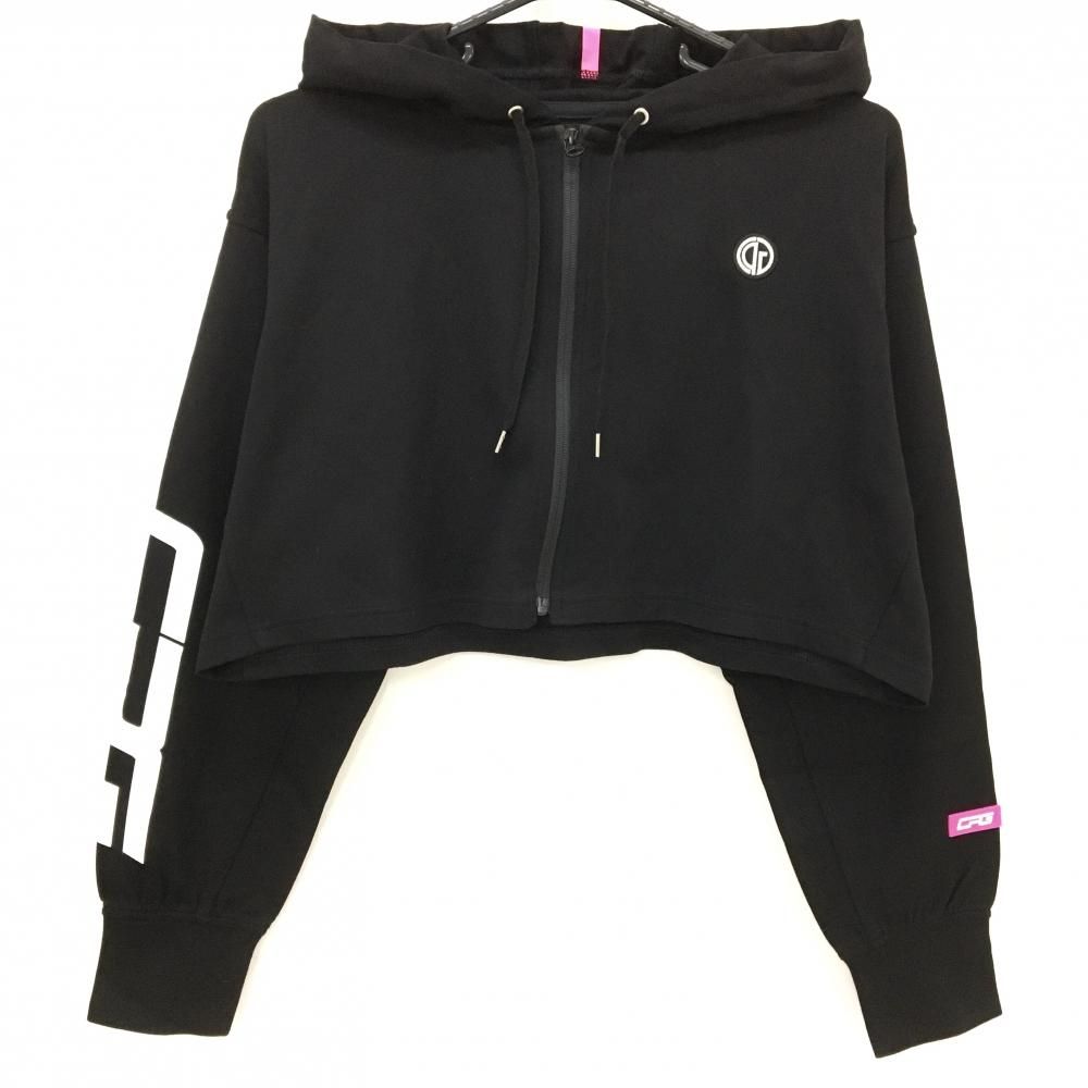 【新品】CPG ジップパーカー 黒×白×ピンク ショート丈 ロゴプリント レディース 4(XL) ゴルフウェア CPG 新品】CPG ジップパーカー 黒×白×ピンク ショート丈 ロゴプリント