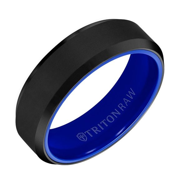 トリトン レディース アクセサリー 指輪 Triton 7MM Tungsten Raw Black DLC Ring with Ceramic Interior and Bevel Edge Black ブラック