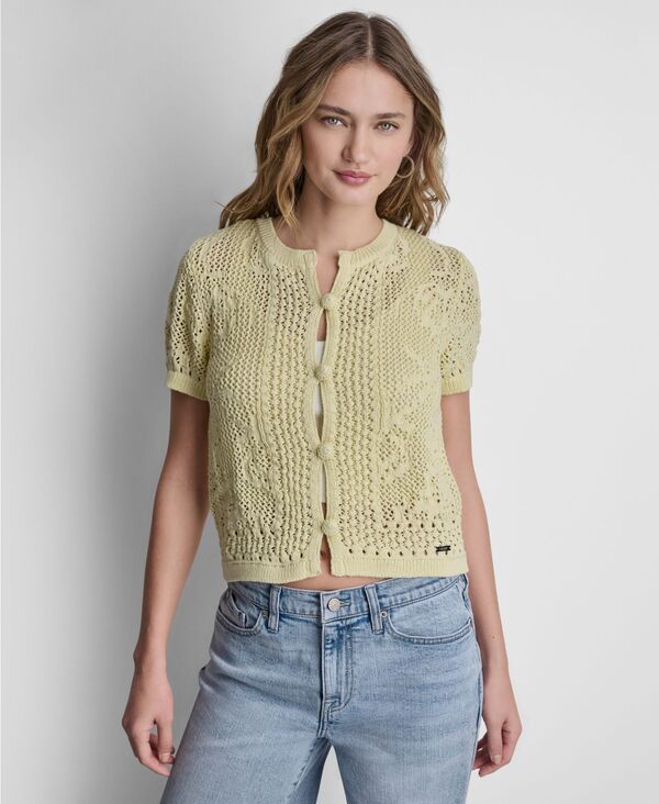 ダナキャランニューヨーク レディース アウター ニット・セーター クルーネック 半袖 カーディガン DKNY Jeans WomenshortSleeve Crewneck Cardigan Pastel Yellow イエロー
