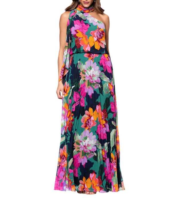 エスケープ レディース トップス ワンピース シフォン フラワー柄 プリーツ プリント ノースリーブ マキシ フラワー ホルター Xscape Pleated Chiffon Floral Print Halter Neck Scarf Sleeveless