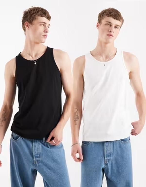 ジャック アンド ジョーンズ メンズ トップス ベスト Jack Jones 2 pack basic tank tops and Black ブラック