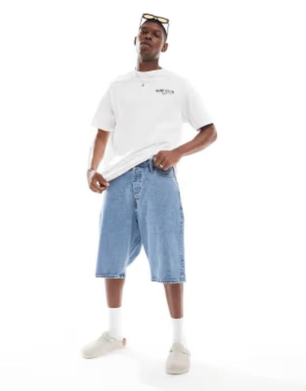 ジャック アンド ジョーンズ メンズ ボトムス ハーフパンツ・ショーツ デニム Jack Jones baggy fit denim jorts Mid blue denim デニム