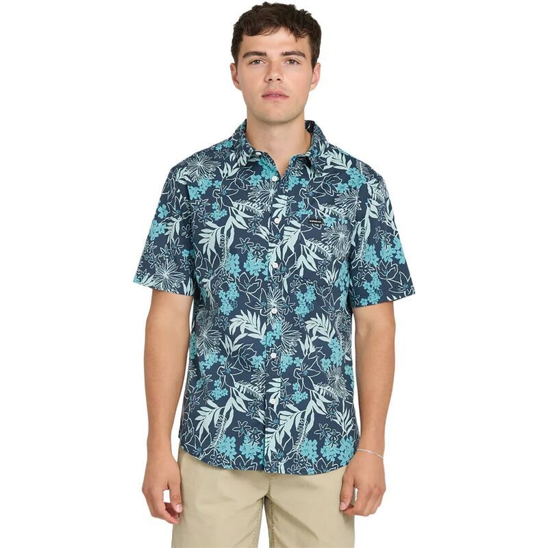 クイックシルバー メンズ トップス シャツ 半袖 Quiksilver Jetty Bloom Classic Stretch ShortSleeve Shirt Mens Dark Denim デニム