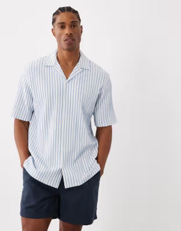 ジャック アンド ジョーンズ メンズ トップス シャツ Jack Jones Premium striped short sleeve shirt Chambray Blue ブルー