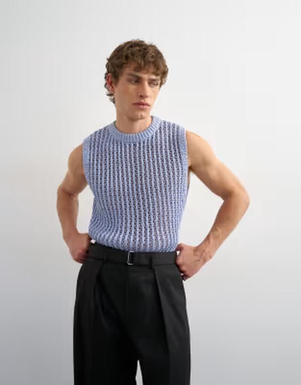 トップマン メンズ トップス ベスト リラックスフィット ニット Topman relaxed fit knit crochetank BLUE ブルー 16,410円