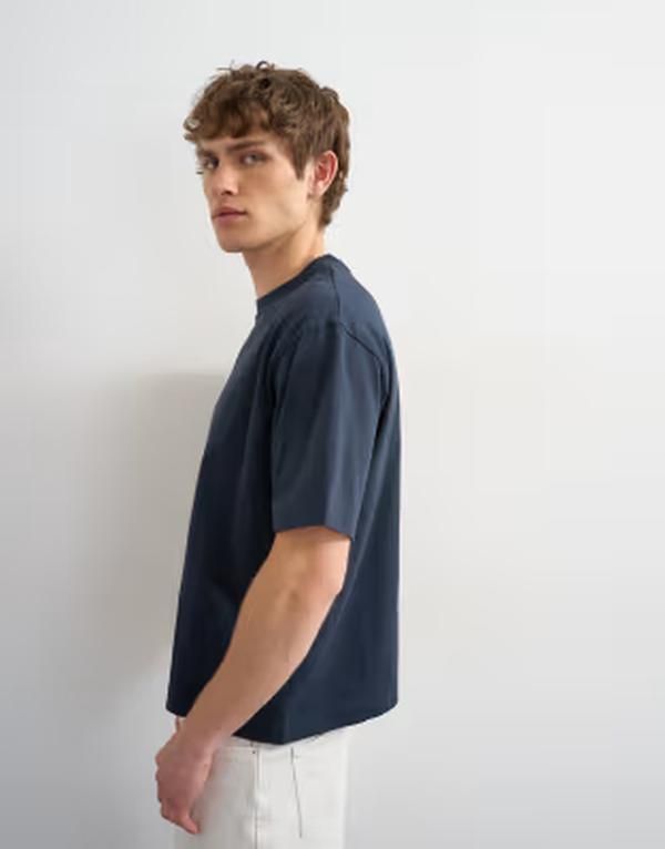 トップマン メンズ トップス Tシャツ リラックスフィット クロップド Topman relaxed fit cropped Tshirt NAVY ネイビー
