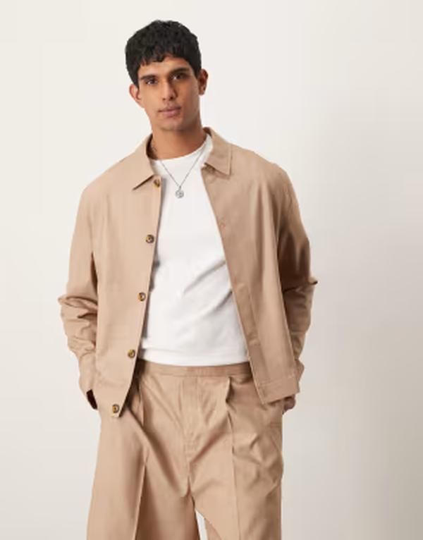 エイソス メンズ アウター ジャケット・ブルゾン ASOS DESIGN smart button up Harrington jacket in camel texture part of a set CAMEL キャメル