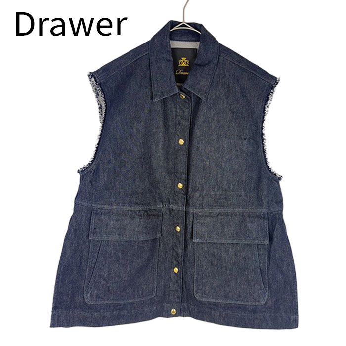 ドゥロワー Drawer デニムベスト インディゴ 36 フリンジ ノースリーブ ジレ