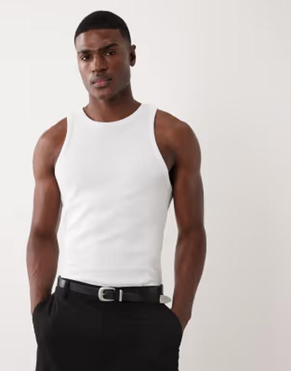 エイソス メンズ トップス ベスト ASOS DESIGN muscle fitank waffle WHITE ホワイト