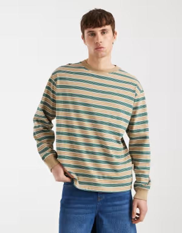 レディファインド レブル メンズ トップス Tシャツ Redefined Rebel Titus long sleeve tshirt stripes MID GREEN グリーン