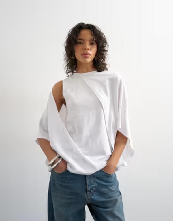 トップショップ レディース トップス Tシャツ ケープデザイン ドレープ キャップ ケープ Topshop cape draped tee WHITE ホワイト 14,686円