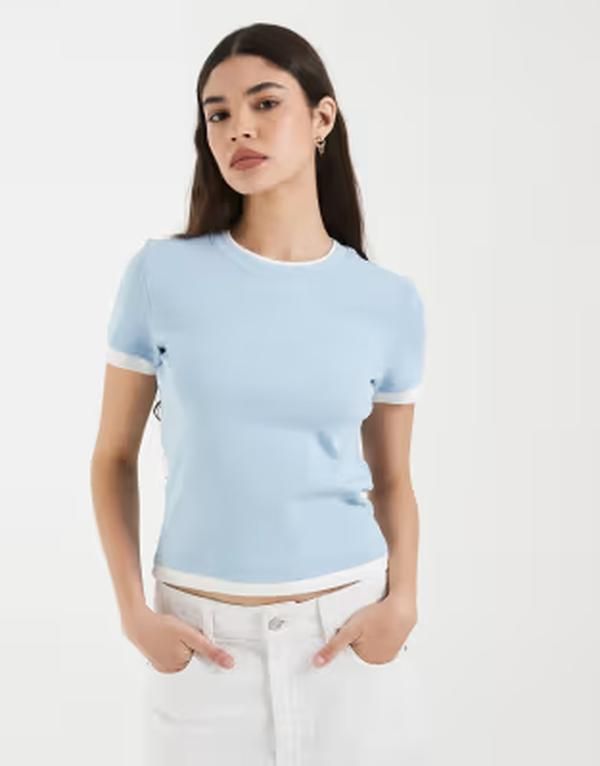 ヴェロモーダ レディース トップス Tシャツ Vero Moda double layer binding detail Tshirt and CM Blue White ホワイト