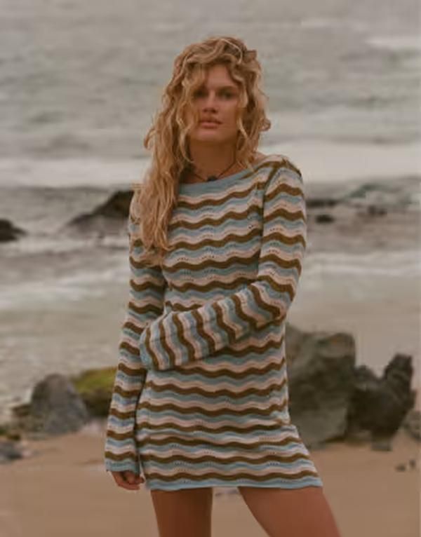 リズム レディース トップス ワンピース ミニット Rhythm whispering tides knit mini dress multi Blue multi ブルー