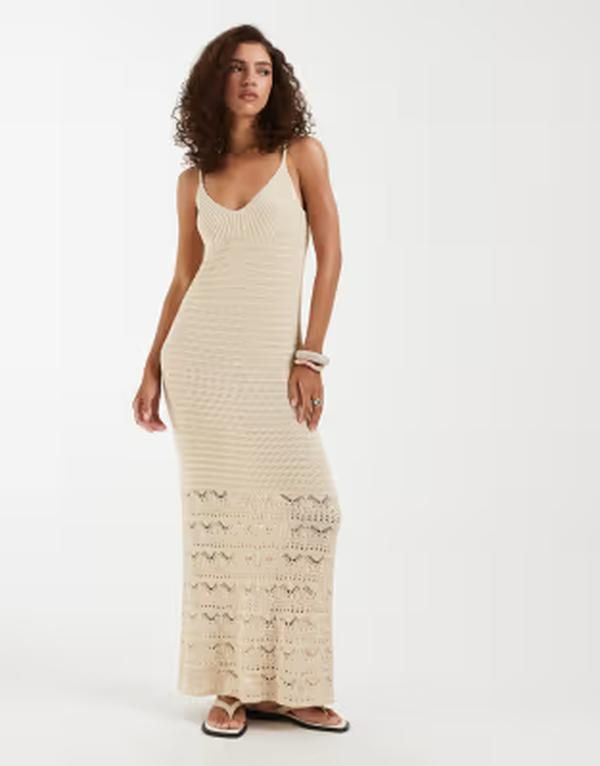 ヴェロモーダ レディース トップス ワンピース ニット マキシ Vero Moda crochet knit cami maxi dress in orange Birch オレンジ