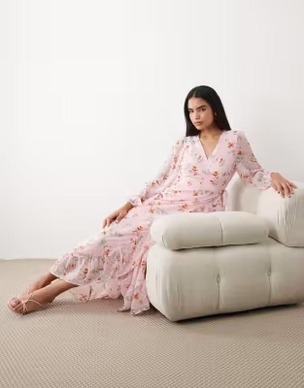 ヴィラ レディース トップス ワンピース フラワー柄 プリント マキシ フラワー VILA textured wrap maxi dress with frill detailing in cherry blossom floral print Cherry