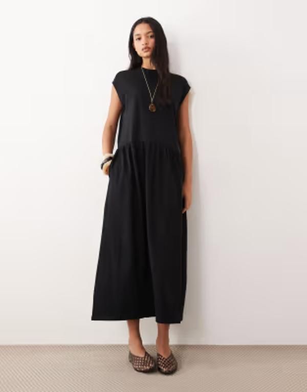 エイソス レディース トップス ワンピース ミディ ASOS DESIGN midi smock dress Black ブラック