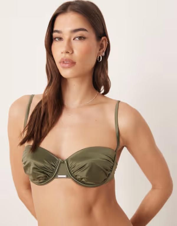 カルバンクライン レディース 水着 トップのみ Calvin Klein luxe balconette tie back bikini top Brush Green グリーン