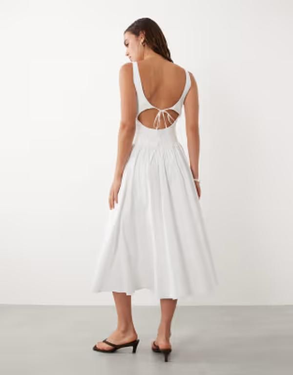 マンゴ レディース トップス ワンピース コットン マキシ Mango starring Hailey Bieber cotton mix scoop neck drop waist maxi dress WHITE ホワイト