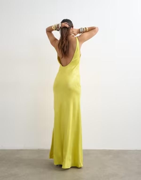 トップショップ レディース トップス ワンピース サテン マキシ ホルター Topshop satin bias halter neck open scoop back maxi dress in lime ライム