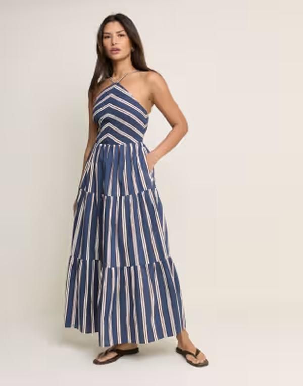 ノーバディーズ チャイルド レディース トップス ワンピース ティアード ミディ スカート コットン ホルター Nobodys Child Martina cotton shirred bodice halter neck tiered skirt midi
