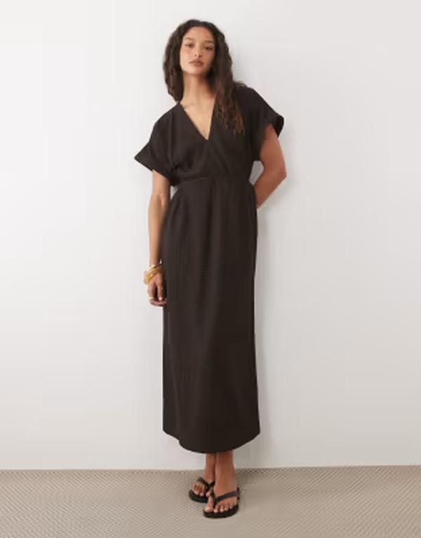 エイソス レディース トップス ワンピース ミディ ジャージー ASOS DESIGN textured jersey midi swing dress Chocolate チョコレート
