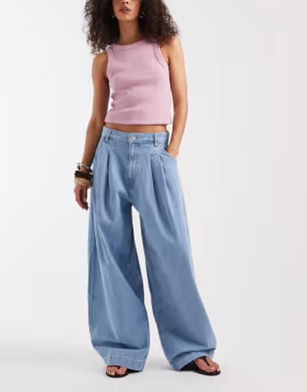 エイソス レディース ボトムス デニムパンツ ジーンズ ASOS DESIGN oversized horseshoe jeans in bleach