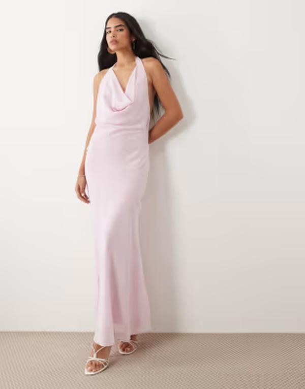 タイガーミスト レディース トップス ワンピース シフォン マキシ ホルター Tiger Mist Zyla chiffon halter cowl neck fishtail maxi dress in baby PINK ピンク