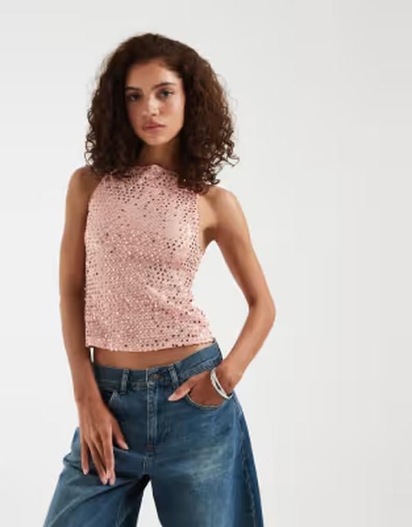 モーテル レディース トップス シャツ スパンコール ニット Motel dudley sequin knitank top in peach ピーチ