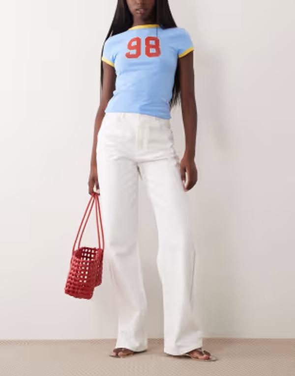 エイソス レディース ボトムス デニムパンツ ワイドレッグ ジーンズ ASOS DESIGN wide leg dad jeans WHITE ホワイト
