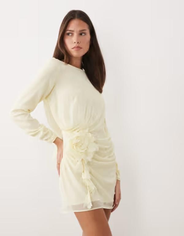 エイソス レディース トップス ワンピース フラワー柄 ドレープ ミニ フラワー ASOS DESIGN draped low back floral motif mini dress in lemon
