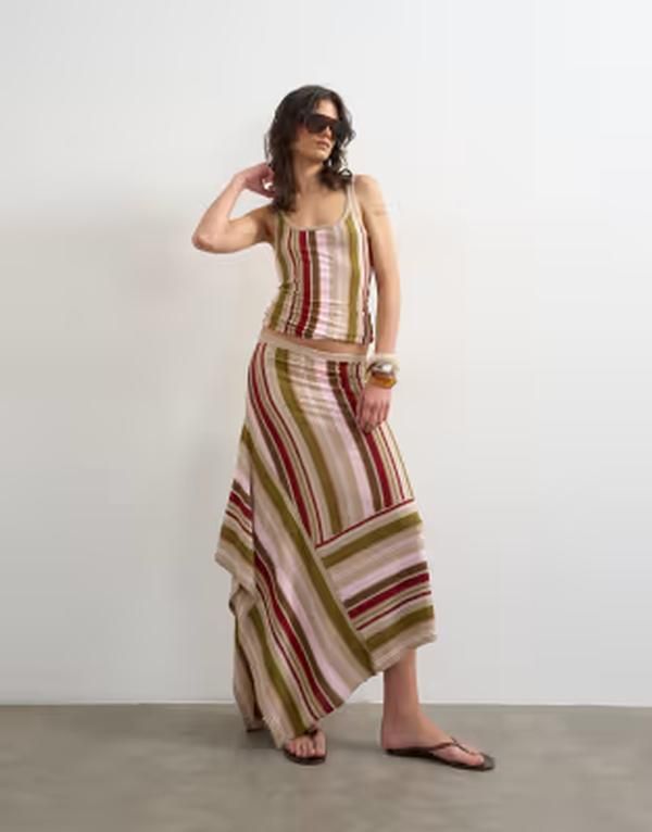 トップショップ レディース ボトムスカート ニット Topshop knit striped full skirt multi part of a set Green multi グリーン