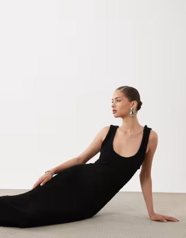 エイソス レディース トップス ワンピース ニット マキシ ASOS DESIGN knit boucle scoop maxi dress off white オフホワイト