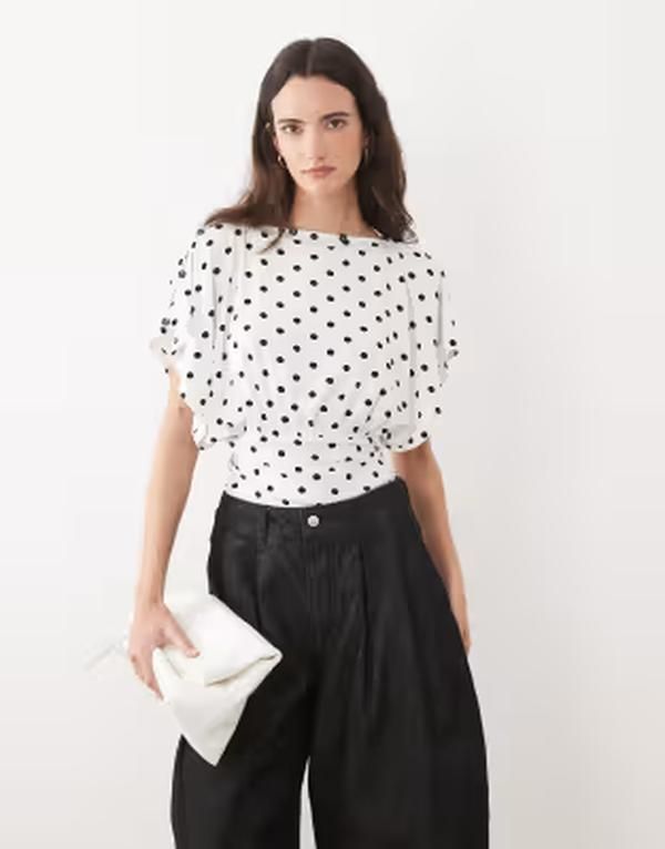 エイソス レディース トップス Tシャツ ドット プリント ASOS DESIGN multi way button up top in polkadot print Polka dot ドット