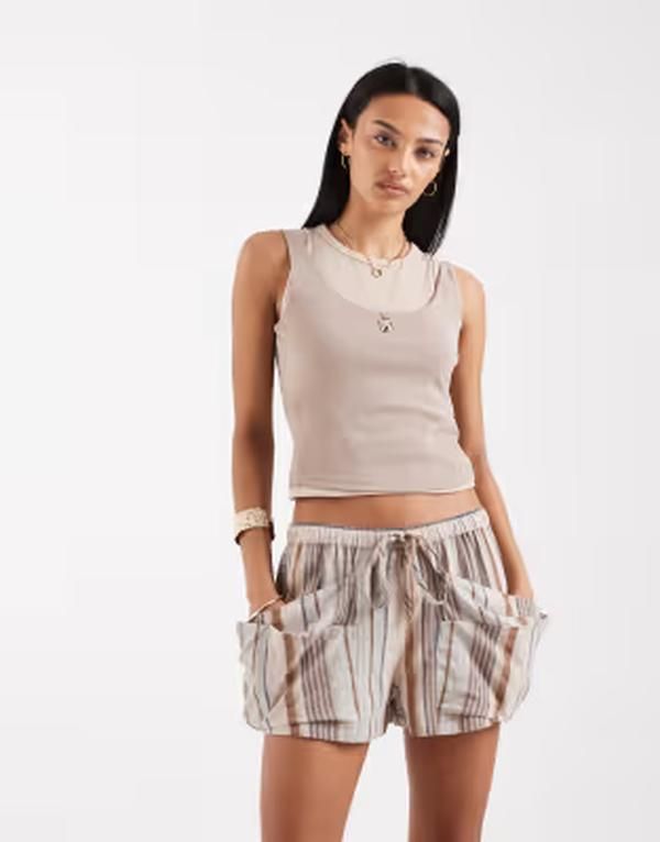 フリーピープル レディース ボトムス ハーフパンツ・ショーツ ショートパンツ Free People good fortune striped shorts in washed blue combo Washed blue combo ブルー