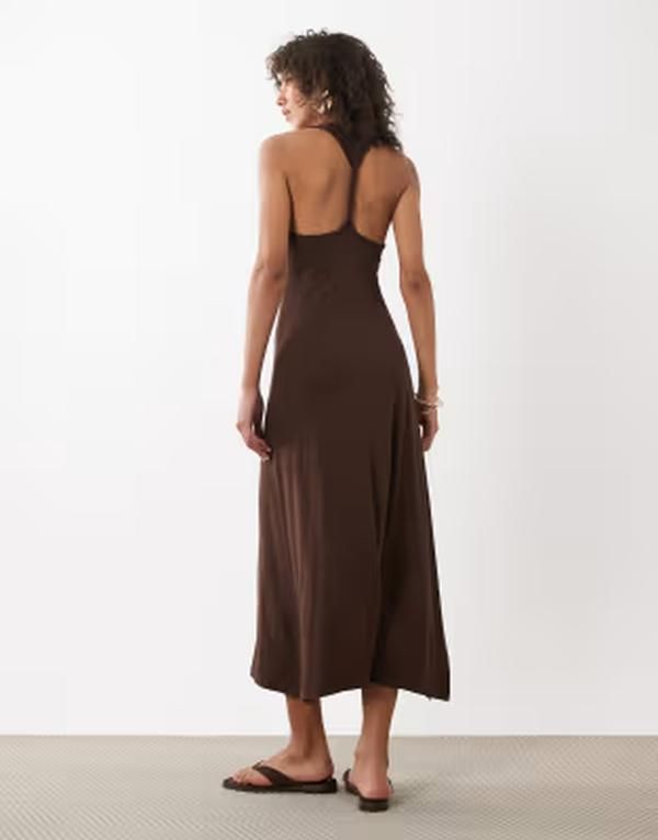 エイソス レディース トップス ワンピース オープンバック ASOS DESIGN scoop neck midaxi dress with twisted open back detail in chocolate チョコレート