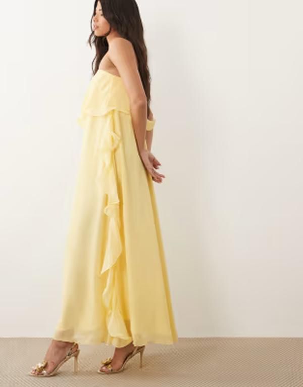 ヴェロモーダ レディース トップス ワンピース シフォン フリル マキシ Vero Moda ruffledge detail chiffon bandeau maxi dress in pale yellow Pale banana イエロー