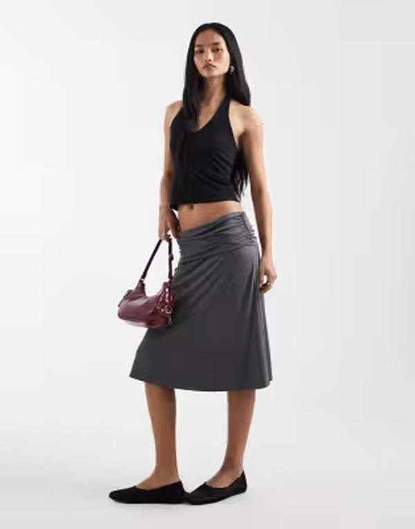 コットンオン レディース ボトムスカート Cotton Billie slinky skirt in charcoal Stripe grey グレー