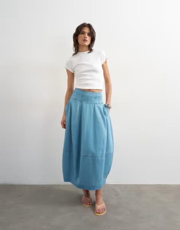 トップショップ レディース ボトムスカート デニム マキシ Topshop denim barrel seamed maxi skirt in bleach デニム