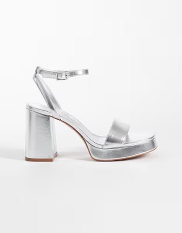 マンゴ レディース シューズ サンダル プラットフォーム Tシャツ ヒール Mango Teen platform block heeled sandalsILVER シルバー