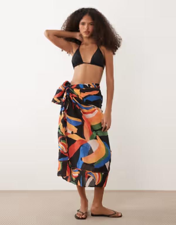 ネバーフリードレスド レディース ボトムスカート プリント Never Fully Dressed beach sarong skirt banana print Banana print ブラック