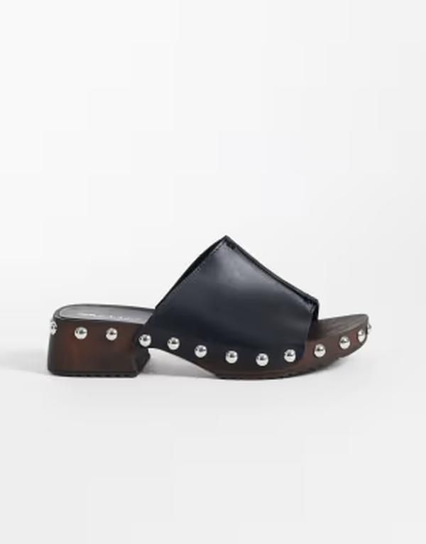 エイソス レディース シューズ サンダル レザー ASOS DESIGN Franco premiumule sandal clogs leather BLACK LEATHER ブラック