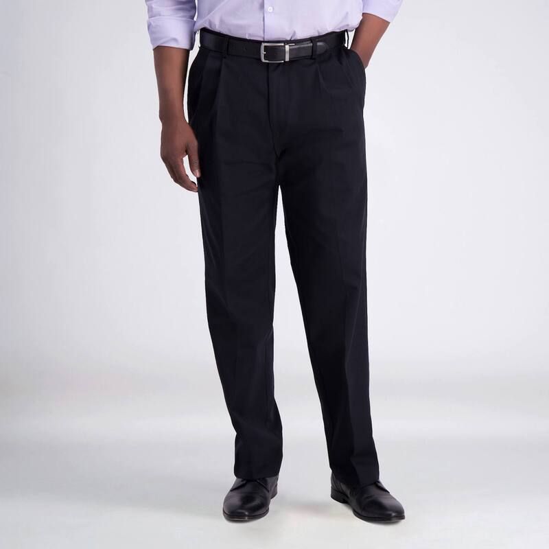 ハガー レディース ボトムス カジュアルパンツ Mens Haggar Iron Free Premium Khaki ClassicFit Pleat Front Hidden Comfort Waistband Casual Pant Black ブラック
