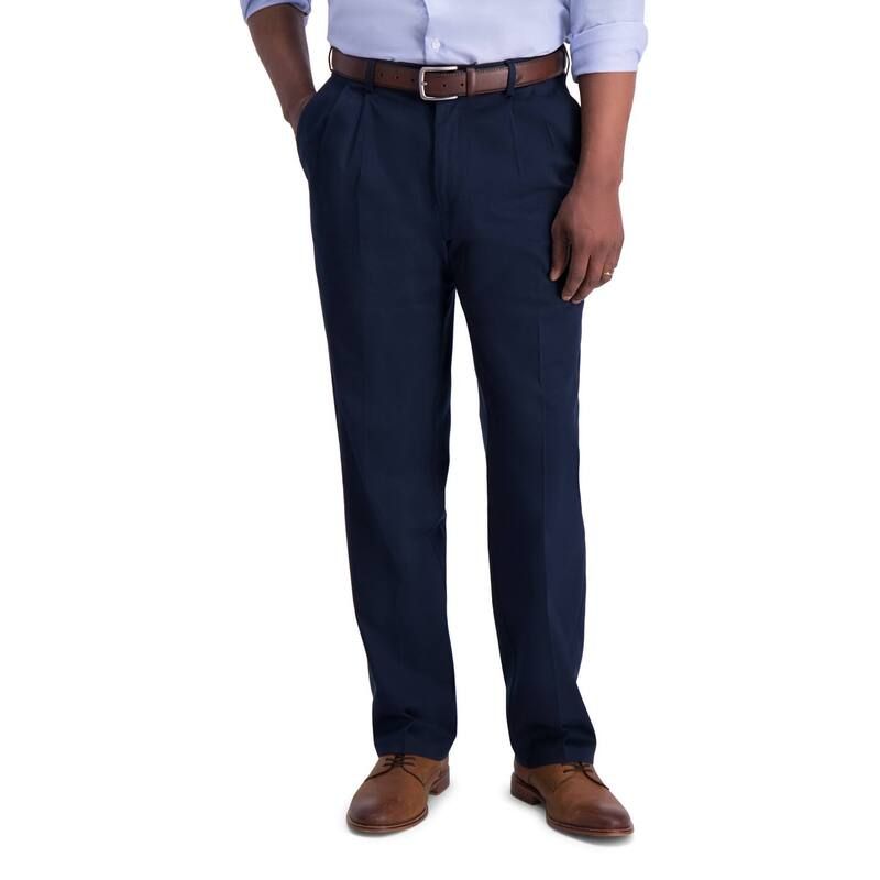 ハガー レディース ボトムス カジュアルパンツ Mens Haggar Iron Free Premium Khaki ClassicFit Pleat Front Hidden Comfort Waistband Casual Pant Navy ネイビー