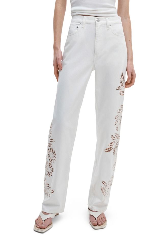 ラグアンドボーン レディース ボトムス デニムパンツ ストレート フラワー柄 ジーンズ フラワー rag bone Shea Floral Eyelet High Rise Straight Leg Jeans White Floral ホワイト