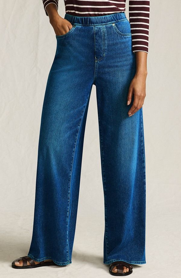 ランズエンド レディース ボトムス デニムパンツ ワイドレッグ ジーンズ Lands End Starfish Denim High Rise Wide Leg Jeans Indigo Tide Blue インディゴ