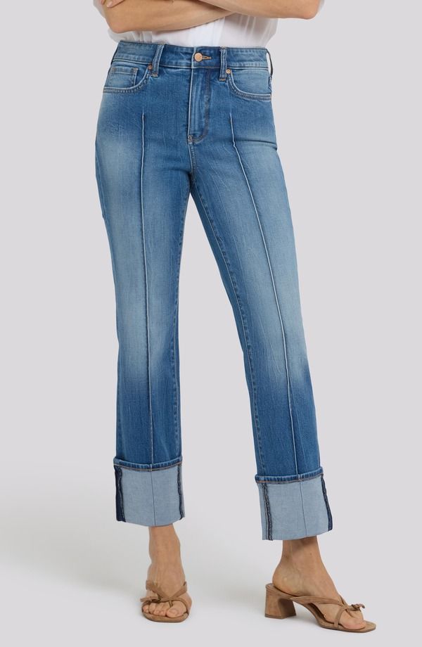 エヌワイディージェイ レディース ボトムス デニムパンツ ストレート ジーンズ NYDJ Marilyn Cuffed Pintuck Straight Leg Jeans Pacifica