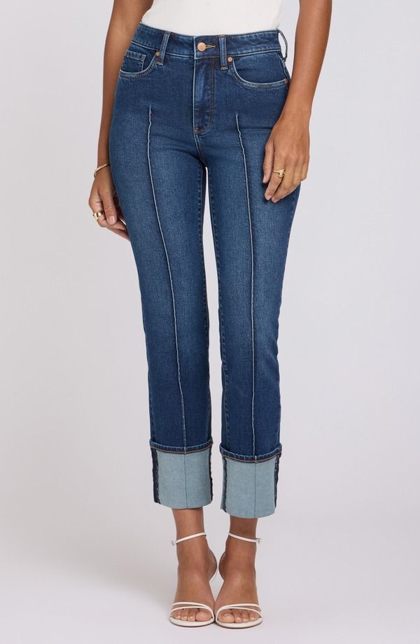 エヌワイディージェイ レディース ボトムス デニムパンツ ストレート ジーンズ NYDJ Marilyn Cuffed Pintuck Straight Leg Jeansunset Villa