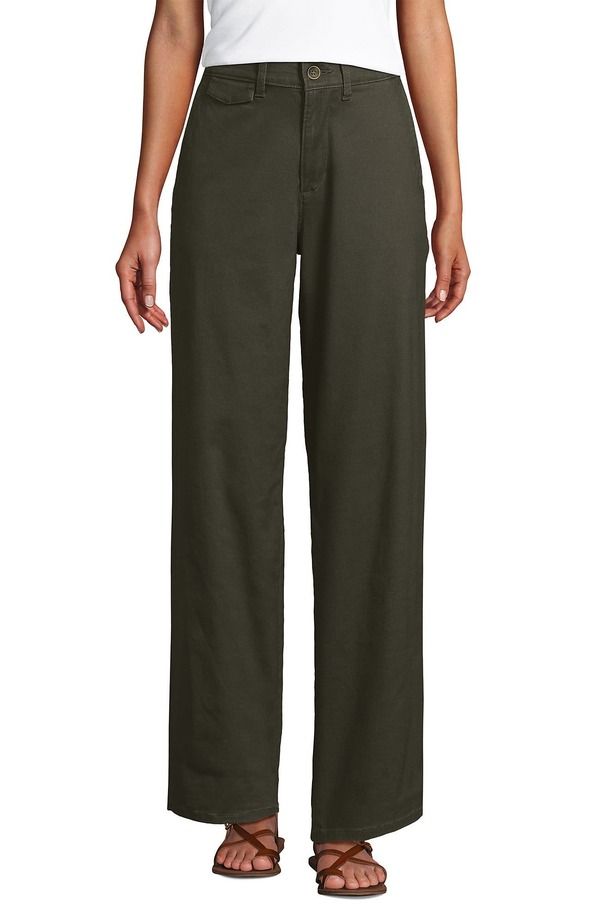 ランズエンド レディース ボトムス レギンストレート パンツ Lands End Chino High Rise Rail Straight Leg Pants Forest Moss フォレスト