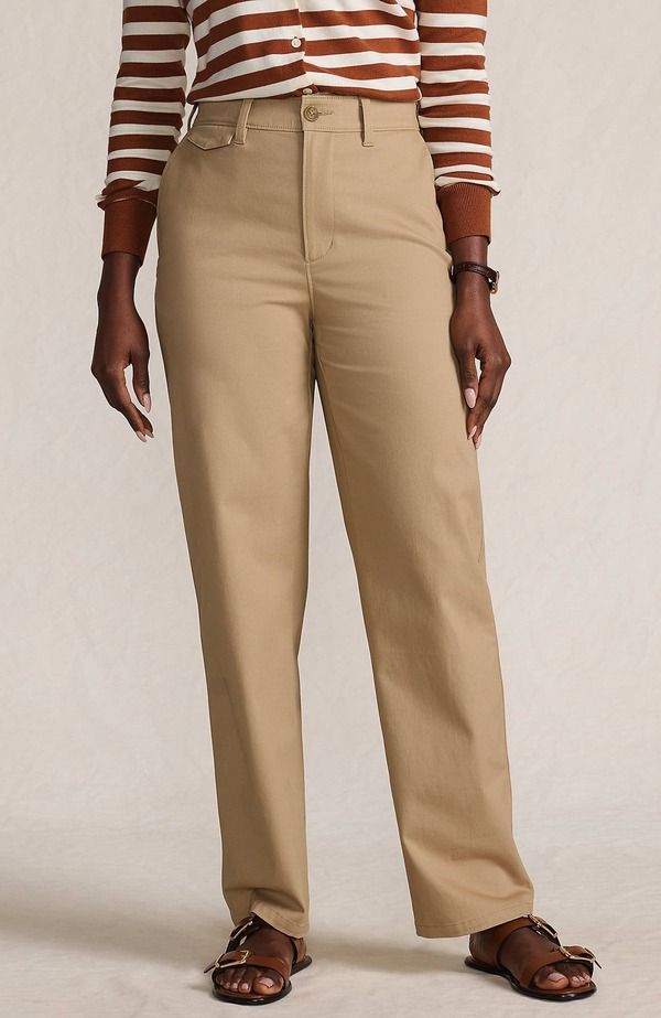 ランズエンド レディース ボトムス レギンストレート パンツ Lands End Chino High Rise Rail Straight Leg Pants Desertan タン