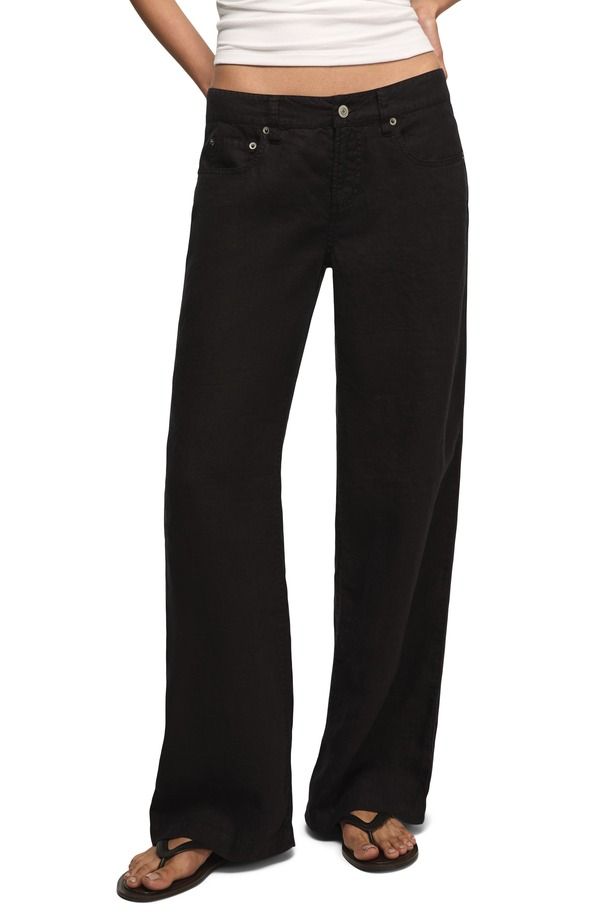 ラッキーブランド レディース ボトムス レギンス ワイドレッグ パンツ リネン Lucky Brand Baggy Wide Leg Linen Pants Caviar
